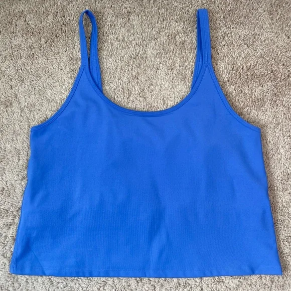 Girlfriend Collective Blue Gemma Scoop Tank Top with Built-In Bra Plus Size XXL - Picture 6 of 15